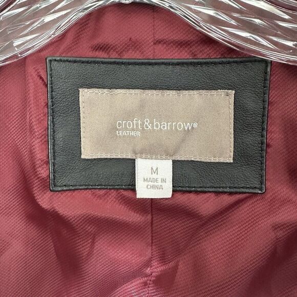 Croft & Barrow Woman's Leather Jacket Coat Size M Button Up Front Red Lining - Picture 10 of 11